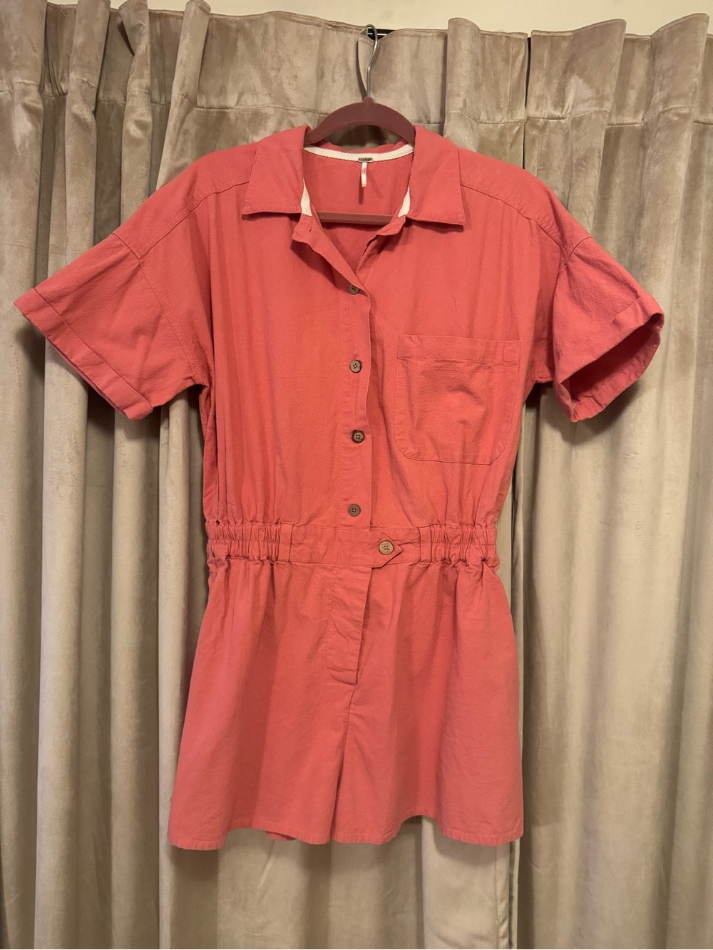 Free People Coral Short-Sleeve Button Front One-Piece